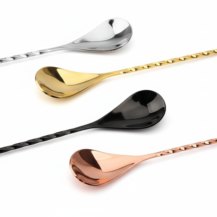 Cuillère à Cocktail Inox 30cm ou 40cm – Mélange Professionnel 4 Coloris | L’Art du Bar